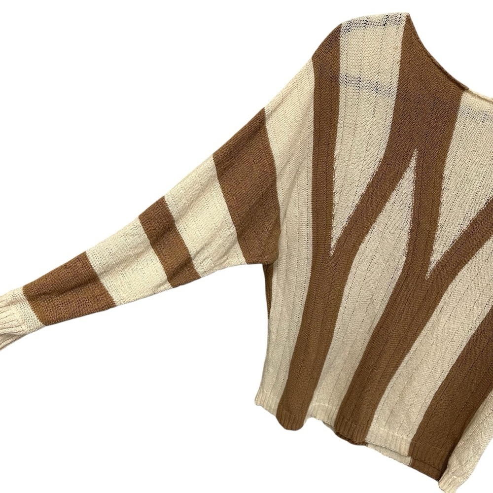 Chico’s Sonia Open Weave Pullover Sweater in cream brown beach coastal Size M - Picture 4 of 11
